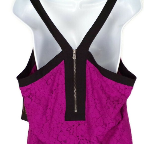 Nicole By Nicole Miller Lace Sleeveless Top Posh Pink Black Large  0890 - Picture 4 of 7